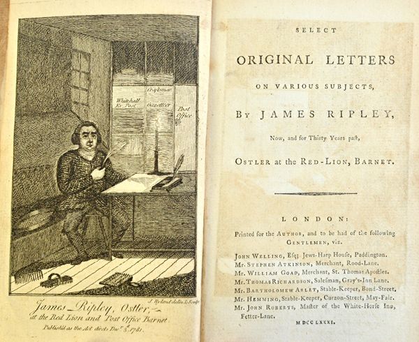 RIPLEY (J.)  Select Original Letters on Various Subjects  . . .  frontispiece; contemp. calf, sometime rebacked, sm. 8vo. printed for the author, 1781