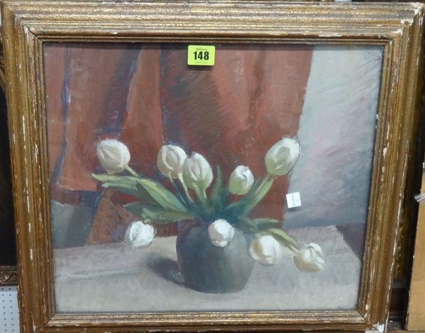 Barbara Whittaker (20th century), Still life of tulips, oil on board.