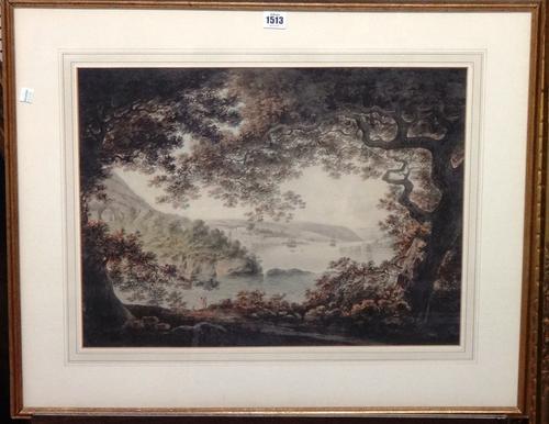 William Payne (1760-1830), View of Dartmouth looking up the river, watercolour, signed, 40cm x 54cm.  Illustrated