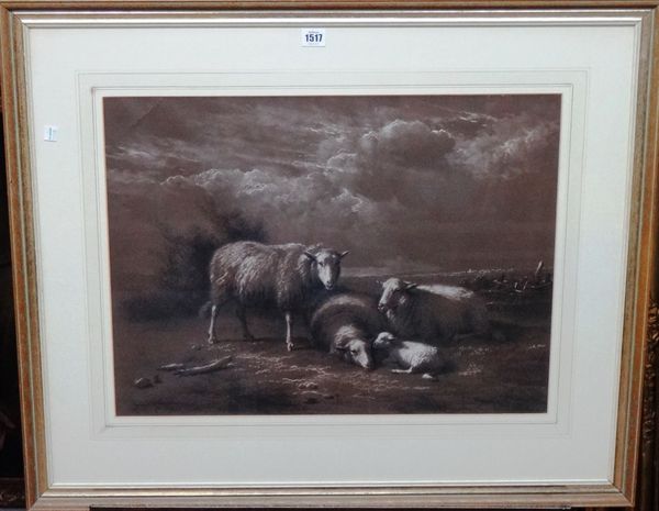 Eugene Verboeckhoven (1798-1881), Sheep resting, charcoal and white chalk, signed and dated 1876, 45cm x 60cm.