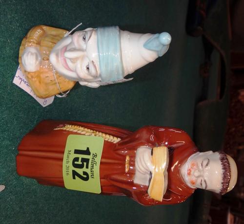 Two Royal Worcester candle snuffers modelled as a monk with brown habit, 12cms high and Mr Punch, 9cms high, black printed marks (2)