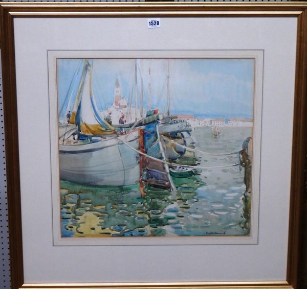Arthur Henry Knighton Hammond (1875-1970), Moored boats, Venice, watercolour, signed, 47cm x 50cm. DDS
