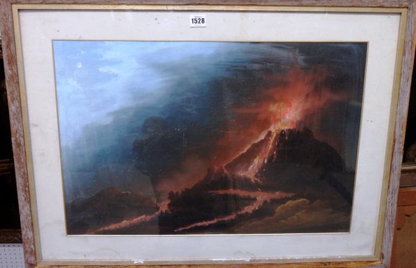 Attributed to Camillo de Vito (fl.1790-1835), Vesuvius erupting, gouache, 41cm x 62cm.  Illustrated