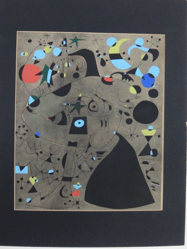 After Joan Miro (1893-1983), Femme dans le Nuit, colour print, unframed, 43cm x 35cm.