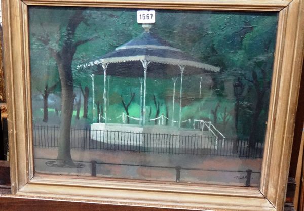 Robert Buhler (1916-1989), A bandstand, oil on board, signed, 34cm x 45cm. DDS