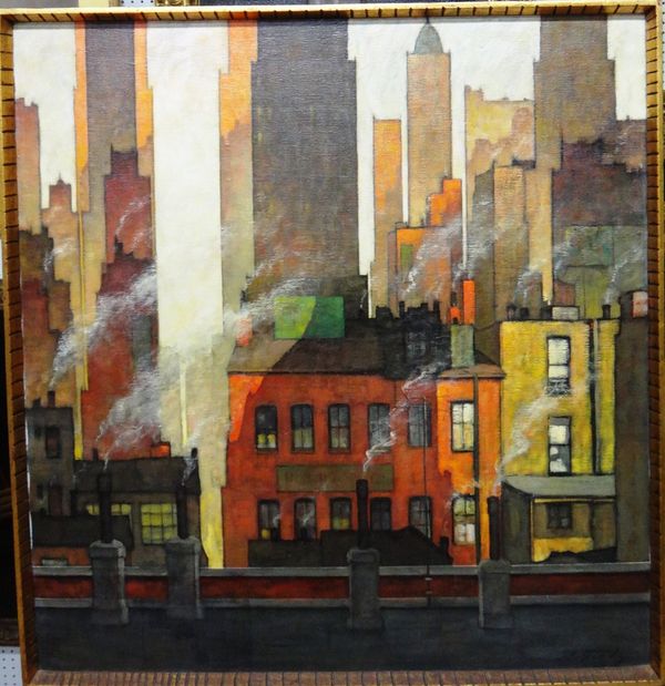 L. Gzody (20th century), City scene, oil on canvas, indistinctly signed, 90cm x 65cm.