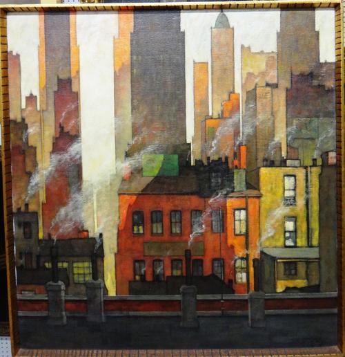 L. Gzody (20th century), City scene, oil on canvas, indistinctly signed, 90cm x 65cm.