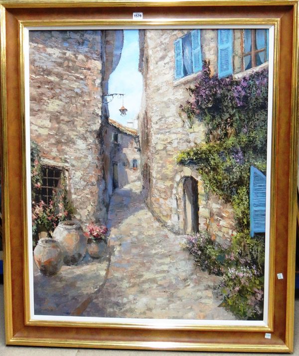 Pyma Daypoba (late 20th century), Street scene, Provence, oil on canvas, signed with monogram, indistinctly signed, inscribed abd dated 99-2000 on rev