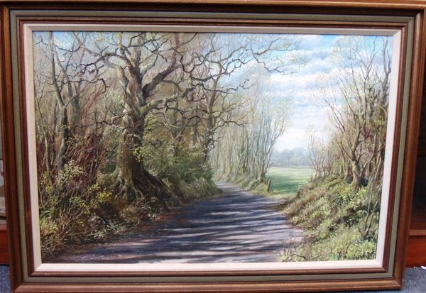 Mervyn Goode (b.1948), Spring Lane, oil on canvas, signed and dated 1975, 70cm x 105cm. DDS