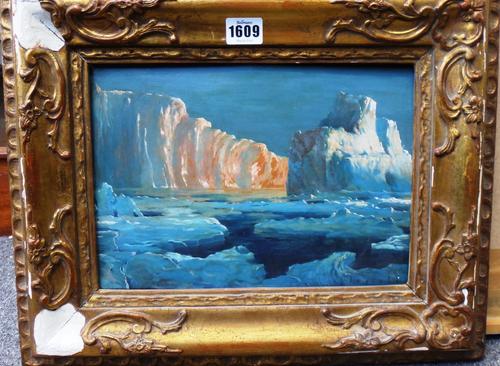Attributed to Jose Segrelles (1885-1969), Ice flows oil on board, bears a signature, 21.5cm 29cm.