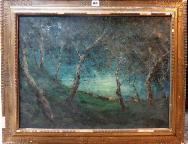 Continental School (c.1900), Trees on the edge of a lake, oil on canvas, 46cm x 62cm.