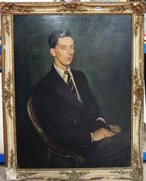 Vasco Lazzolo (20th century), Portrait of a lady; Portrait of a young man, a pair, oil on board, one signed and dated '55, each 100cm x 75cm.(2) DDS