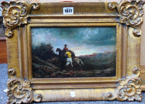 Continental School (19th century), Bandits on Horseback, oil on panel, 17cm x 27.5cm.