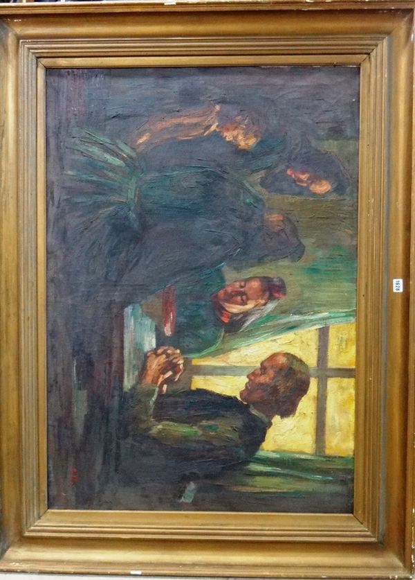 Rudolf Otto (1887-1962), Family prayers, oil on canvas, signed, 79cm x 113cm. DDS