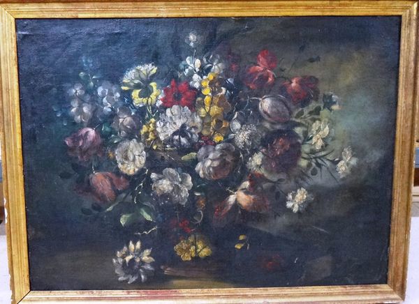 Continental School (19th century), Flowerpiece, oil on canvas, 73cm x 100cm.