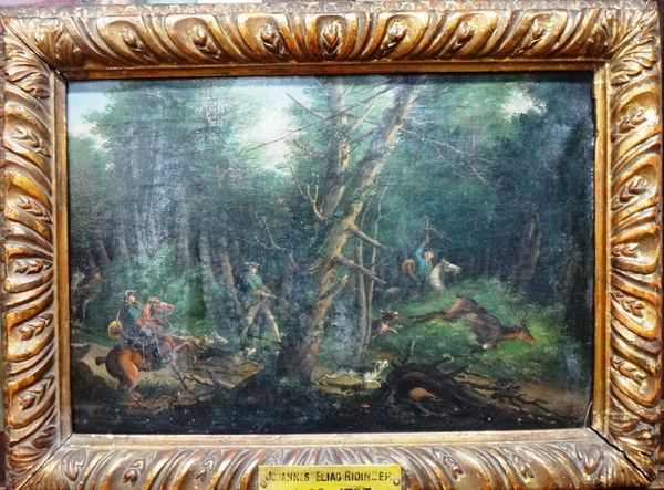 Circle of Johannes Elias Ridinger, A Hunt, oil on canvas, 26cm x 39cm.