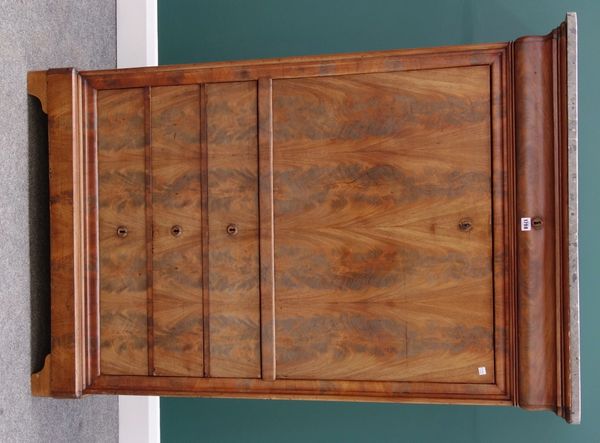 A 19th century French secretaire a abattant, the marble top over flush fit frieze drawer, drop down panel revealing a fitted interior, with three furt