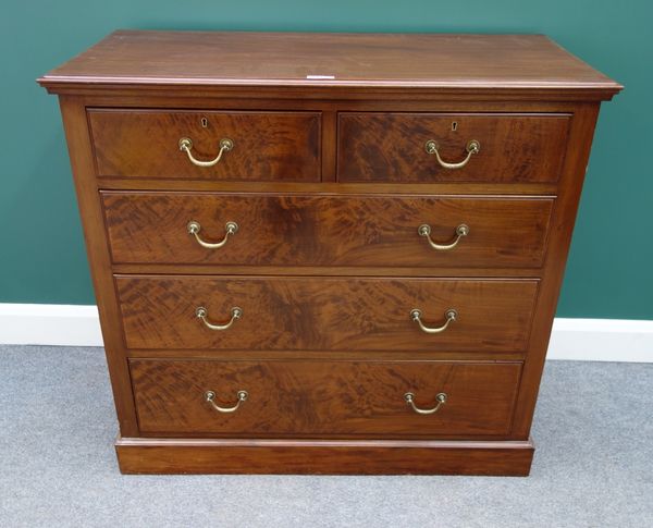 A Victorian style mahogany chest of two short and three long graduated drawers, on plinth base, 108cm wide.