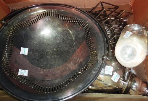 Silver plated wares including, a toastrack, an entree dish, flatware and sundry.