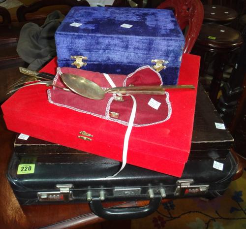 A group of cased cutlery and presentation onyx and metal items.