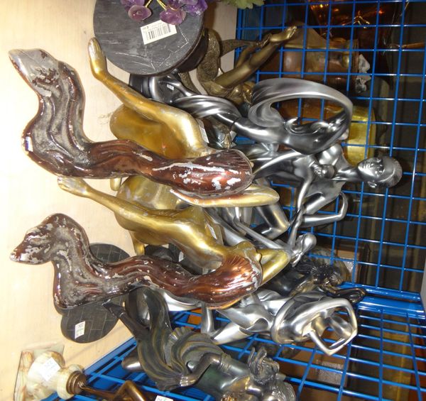 A quantity of 20th century resin and metal figurative models of dancers, nudes and stylized figures.