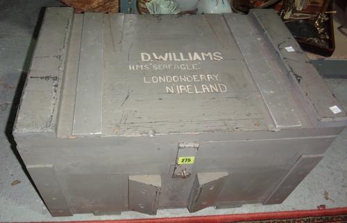 A quantity of mid-20th century mainly child's clothing contained in a grey painted trunk.