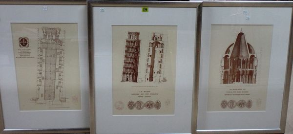 A group of three architectural prints, including plans of the tower of Pisa.(3)