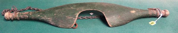 A rustic late 19th/early 20th century yoke retaining green painted surface, metal chains 90cms wide
