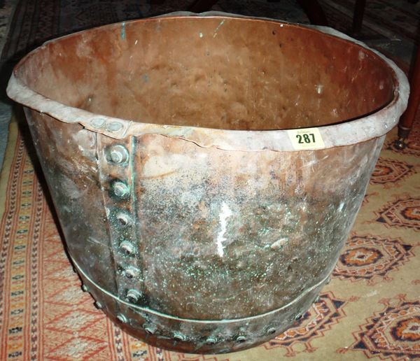 A Victorian copper copper with riveted band to body, 50cm diameter.