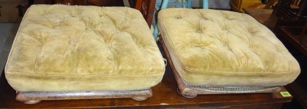 A pair of Victorian footstools and a mahogany wine table. (2)