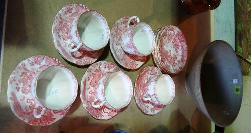 A large Studio pottery bowl and a Royal Crown Derby pink decorated tea set.