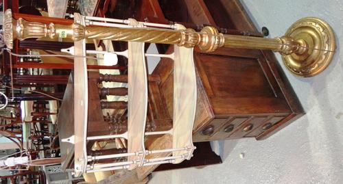A gilt standard lamp and a cream wall shelf. (2)