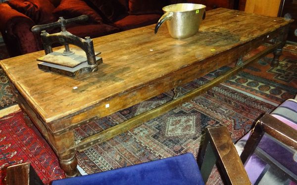 A large iron bound rectangular coffee table.
