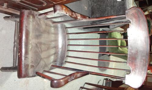 A 19th century faux rosewood rocking chair and a Provincial elm open armchair.