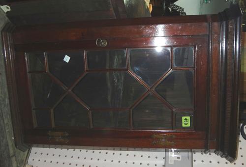 A George III and later glazed hanging corner cupboard, a mahogany corner wash stand and an oak stick stand. (3)