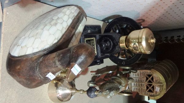 A group of metalware collectables, including candlesticks, a coffee grinder and sundry.