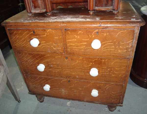 A 19th century pine chest of two short and two long drawers, and a small pine trunk. (2)