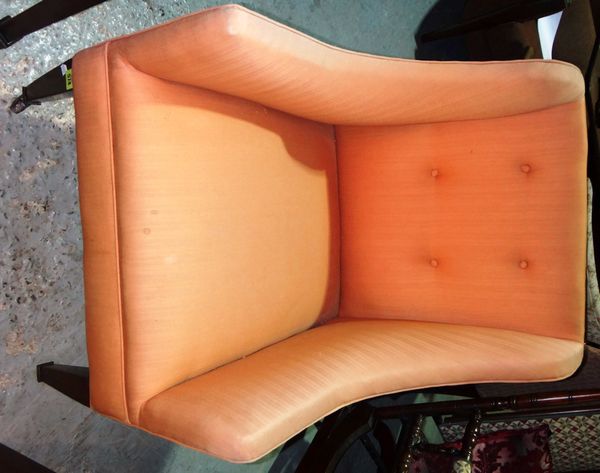 A 19th century mahogany framed upholstered armchair, together with another upholstered armchair.