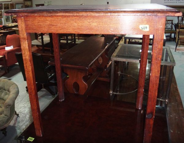 A 19th century rectangular mahogany occasional table and a three tier mahogany shelf.