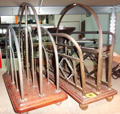 A brass and oak Canterbury, and another similar. (2)