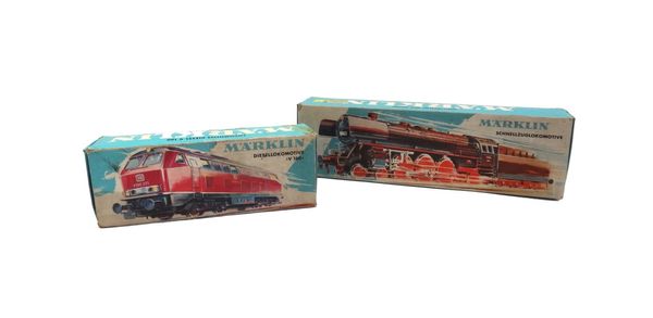 A quantity of Marklin OO gauge locomotives, coaches, wagons, track and accessories, including; a Diesel locomotive no.3075, an Express locomotive no.3