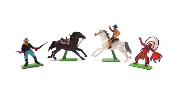 A quantity of Britains detail plastic figures, mainly cavalry, cowboys, Indians and knights. (qty)