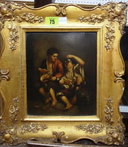 After Murillo, The Melon eaters, oil on metal.