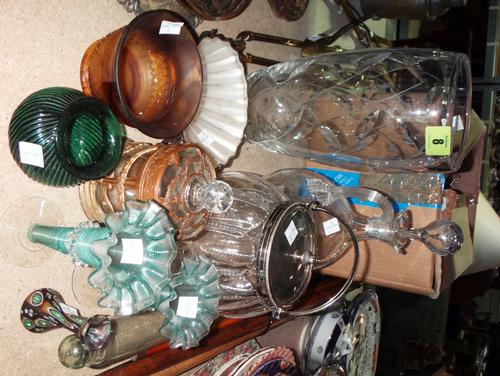A quantity of associated glass including a vase, a biscuit barrel, Venetian blue glass, vases and sundry.