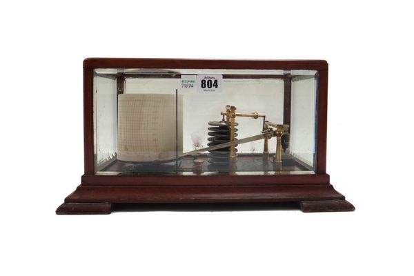 A mahogany cased barograph, late 19th century, with applied ivory plaque detailed 'W. Gregory and Co, 51 Strand, London', on a plinth and four feet, 3