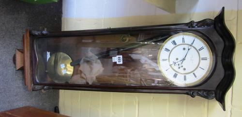 A Vienna regulator type wall clock, late 19th century, the white enamel dial detailed 'A Lois Berth in Wien', the three train movement detailed 'E..Ku