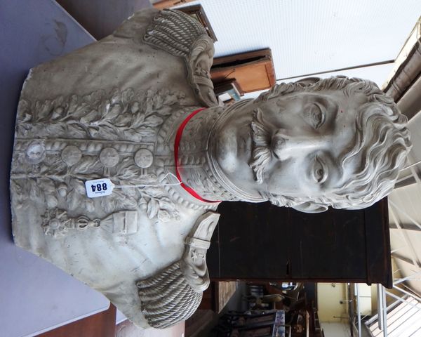 A French plaster bust of a Napoleonic General, 19th century, 54cm high.