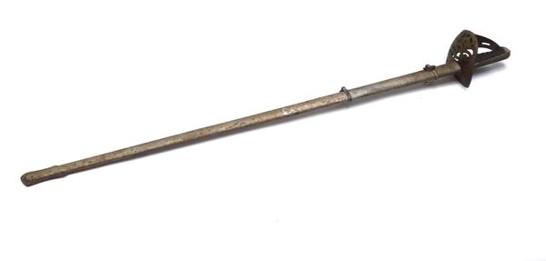 An English officer's sword by Wilkinson, late 19th century, with a straight engraved blade (89.5cm), pierced steel hilt with 'VR' cypher, a wirebound