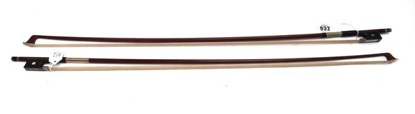 A mahogany cello bow, stamped 'W.R Wild', and one other cello bow, 74cm. (2)