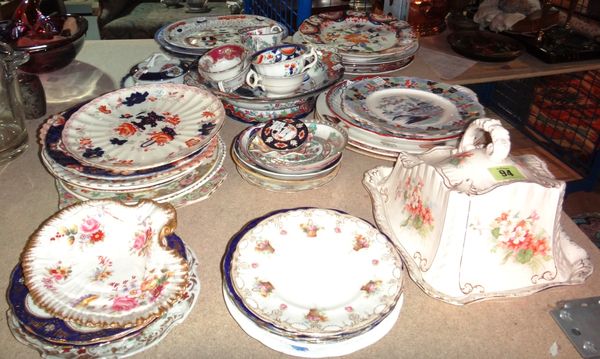 A quantity of 19th century and later decorative dinner and tea wares, including plates, cups, bowls, a cheese cover and sundry. (qty)